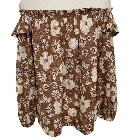 Free People Miss Daisy Top SZ XS Blouson Sleeves Floral Peasant Brown Tan NWT - Picture 3 of 9